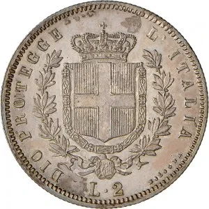 A nome di Vittorio Emanuele II di Savoia 1859 1861 Governo delle Regie Province dell'Emilia 2 lire 1859 1860 Scudo sannitico 27 mm 9,96 10,00 g Ag rovescio