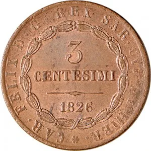 A nome di Vittorio Emanuele II di Savoia 1859 1861 Governo delle Regie Province dell'Emilia 3 centesimi 1826 Scudo triangolare rialzato 22,5 mm 6 g Cu dritto