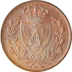 A nome di Vittorio Emanuele II di Savoia 1859 1861 Governo delle Regie Province dell'Emilia 5 centesimi 1826 Scudo triangolare rialzato 27,5 mm 9,28 10,05 g Cu rovescio