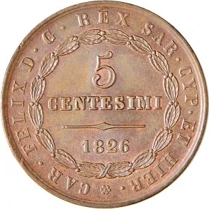 A nome di Vittorio Emanuele II di Savoia 1859 1861 Governo delle Regie Province dell'Emilia 5 centesimi 1826 Scudo triangolare rialzato 27,5 mm 9,28 10,05 g Cu dritto