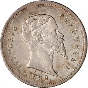 A nome di Vittorio Emanuele II di Savoia 1859 1861 Governo delle Regie Province dell'Emilia 50 centesimi 1859 Scudo sannitico 17 mm 2,34 2,51 g Ag dritto