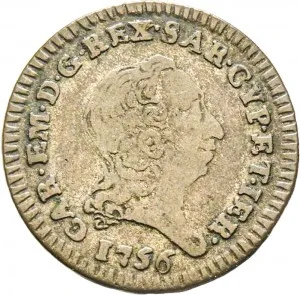 Carlo Emanuele III di Savoia 1730 1773 Regno di Sardegna Periodo posteriore alla riforma monetaria del 1754 2,6 soldi 1755 1758 Aquila spiegata 20 21 mm 2,17 3,05 g Mi dritto