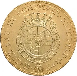 Carlo Emanuele III di Savoia 1730 1773 Regno di Sardegna Periodo posteriore alla riforma monetaria del 1754 Carlino da 5 doppie 1755 1768 Scudo rotondo 41 42 mm 43,03 48,24 g Au rovescio