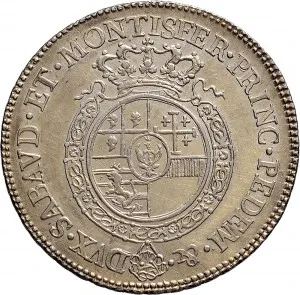 Carlo Emanuele III di Savoia 1730 1773 Regno di Sardegna Periodo posteriore alla riforma monetaria del 1754 Mezzo scudo da 3 lire 1755 1772 Scudo rotondo 37 mm 16,92 17,55 g Ag rovescio