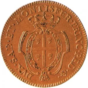 Carlo Emanuele III di Savoia 1730 1773 Regno di Sardegna Periodo posteriore alla riforma monetaria del 1754 Monetazione per la Sardegna Carlino da 5 doppiette 1768 1769 Scudo ovale a cartoccio 31 32 mm 15,85 16,04 g Au rovescio
