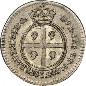 Carlo Emanuele III di Savoia 1730 1773 Regno di Sardegna Periodo posteriore alla riforma monetaria del 1754 Monetazione per la Sardegna Mezzo reale da 2,6 soldi