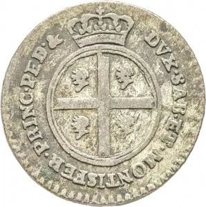 Carlo Emanuele III di Savoia 1730 1773 Regno di Sardegna Periodo posteriore alla riforma monetaria del 1754 Monetazione per la Sardegna Mezzo reale da 2,6 soldi 1768 1772 Scudo rotondo 20 mm 2,10 2,65 g Mi rovescio