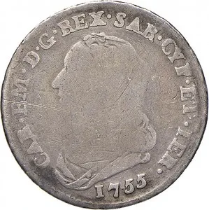 Carlo Emanuele III di Savoia 1730 1773 Regno di Sardegna Periodo posteriore alla riforma monetaria del 1754 Ottavo di scudo da 0,15 lire 1755 1758 Scudo rotondo 24 25 mm 4,22 4,35 g Ag dritto