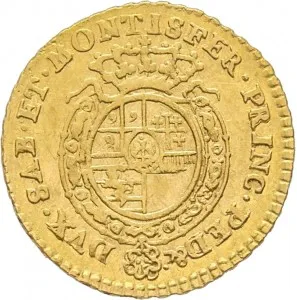 Carlo Emanuele III di Savoia 1730 1773 Regno di Sardegna Periodo posteriore alla riforma monetaria del 1754 Quarto di doppia 1755 1757 Scudo rotondo 18 19 mm 2,33 2,40 g Au rovescio