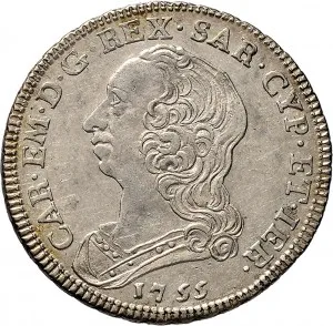 Carlo Emanuele III di Savoia 1730 1773 Regno di Sardegna Periodo posteriore alla riforma monetaria del 1754 Scudo da 6 lire 1755 1769 Scudo rotondo 44 45 mm 34,4 35,5 g Ag dritto