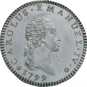 Carlo Emanuele IV di Savoia 1796 1800 Regno di Sardegna 7,6 soldi 1798 1799 Scudo ovale a cartoccio 1 tipo 25 26 mm 4,52 4,95 g Mi dritto