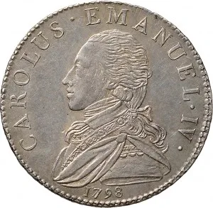 Carlo Emanuele IV di Savoia 1796 1800 Regno di Sardegna Quarto di scudo 1797 1799 Scudo rotondo 30 mm 8,6 8,8 g Ag dritto