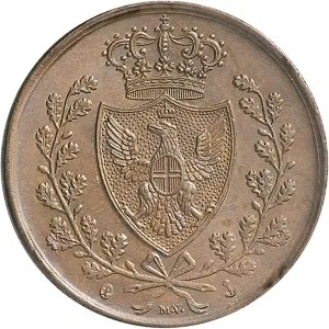 Carlo Felice di Savoia 1821 1831 Regno di Sardegna 5 centesimi 1826 Scudo triangolare rialzato 28 mm 9,28 10,00 g Cu rovescio