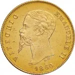 Governo delle Regie Province dell'Emilia A nome di Vittorio Emanuele II di Savoia 1859 1861 10 lire 1860 Valore entro semicorona di alloro 18 mm 3,22 0 g Au dritto