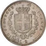 Governo delle Regie Province dell'Emilia A nome di Vittorio Emanuele II di Savoia 1859 1861 2 lire 1859 1860 Scudo sannitico 27 mm 9,96 10 g Ag rovescio