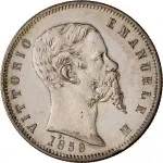 Governo delle Regie Province dell'Emilia A nome di Vittorio Emanuele II di Savoia 1859 1861 2 lire 1859 1860 Scudo sannitico 27 mm 9,96 10 g Ag dritto