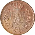 Governo delle Regie Province dell'Emilia A nome di Vittorio Emanuele II di Savoia 1859 1861 5 centesimi 1826 Scudo triangolare rialzato 27.5 mm 9,28 10,05 g Cu rovescio