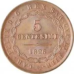Governo delle Regie Province dell'Emilia A nome di Vittorio Emanuele II di Savoia 1859 1861 5 centesimi 1826 Scudo triangolare rialzato 27.5 mm 9,28 10,05 g Cu dritto