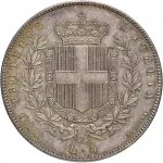 Governo delle Regie Province dell'Emilia A nome di Vittorio Emanuele II di Savoia 1859 1861 5 lire 1859 1860 Scudo sannitico 36.5 mm 24,96 25 g Ag rovescio