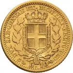 Regno di Sardegna Carlo Alberto di Savoia 1831 1849 10 lire 1833 1847 Scudo sannitico 18 mm 3,13 3,3 g Au rovescio