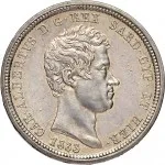 Regno di Sardegna Carlo Alberto di Savoia 1831 1849 2 lire 1833 1846 Scudo sannitico 27 mm 9,93 10 g Ag dritto