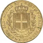 Regno di Sardegna Carlo Alberto di Savoia 1831 1849 20 lire 1831 1832 Scudo sannitico 1 tipo 21 mm 6,35 6,45 g Au rovescio