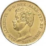 Regno di Sardegna Carlo Alberto di Savoia 1831 1849 20 lire 1831 1832 Scudo sannitico 1 tipo 21 mm 6,35 6,45 g Au dritto