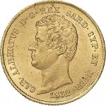 Regno di Sardegna Carlo Alberto di Savoia 1831 1849 20 lire 1832 1849 Scudo sannitico 2 tipo 21 mm 6,35 6,45 g Au dritto