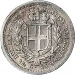 Regno di Sardegna Carlo Alberto di Savoia 1831 1849 25 centesimi 1833 Scudo sannitico 15 mm 1,2 1,25 g Ag rovescio
