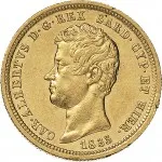 Regno di Sardegna Carlo Alberto di Savoia 1831 1849 50 lire 1833 1836 Scudo sannitico 27 mm 16,11 16,12 g Au dritto