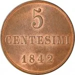 Regno di Sardegna Carlo Alberto di Savoia 1831 1849Monetazione per la Sardegna 5 centesimi 1842 Valore 24 mm 5 5,19 g Cu rovescio