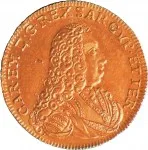 Regno di Sardegna Carlo Emanuele III di Savoia 1730 1773 Periodo anteriore alla riforma monetaria del 1754 Doppia da 4 scudi 1733 Scudo sagomato 1 tipo 25 mm 6,65 6,69 g Au dritto