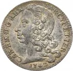 Regno di Sardegna Carlo Emanuele III di Savoia 1730 1773 Periodo anteriore alla riforma monetaria del 1754 Lira da 20 soldi 1742 Scudo sagomato 2 tipo 27 mm 5,48 5,71 g Ag dritto