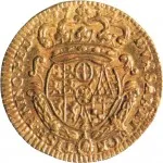 Regno di Sardegna Carlo Emanuele III di Savoia 1730 1773 Periodo anteriore alla riforma monetaria del 1754 Mezza doppia da 2 scudi 1733 1734 Scudo sagomato 1 tipo 20 mm 3,3 0 g Au rovescio