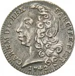 Regno di Sardegna Carlo Emanuele III di Savoia 1730 1773 Periodo anteriore alla riforma monetaria del 1754 Mezza lira da 10 soldi 1742 Scudo sagomato 2 tipo 21 mm 2,76 2,86 g Ag dritto
