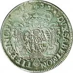 Regno di Sardegna Carlo Emanuele III di Savoia 1730 1773 Periodo anteriore alla riforma monetaria del 1754 Mezzo scudo da 2,10 lire 1733 1735 Scudo sagomato 34 mm 14,75 14,8 g Ag rovescio