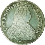 Regno di Sardegna Carlo Emanuele III di Savoia 1730 1773 Periodo anteriore alla riforma monetaria del 1754 Mezzo scudo da 2,10 lire 1733 1735 Scudo sagomato 34 mm 14,75 14,8 g Ag dritto