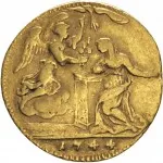 Regno di Sardegna Carlo Emanuele III di Savoia 1730 1773 Periodo anteriore alla riforma monetaria del 1754 Mezzo zecchino da 4,17 lire 1744 1746 Annunciazione 17 mm 1,68 1,73 g Au rovescio