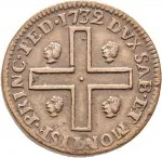 Regno di Sardegna Carlo Emanuele III di Savoia 1730 1773 Periodo anteriore alla riforma monetaria del 1754Monetazione per la Sardegna 3 cagliaresi da sei denari 1732 Croce piana 1 tipo 24 mm 5,48 7,014 g Cu rovescio