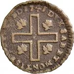 Regno di Sardegna Carlo Emanuele III di Savoia 1730 1773 Periodo anteriore alla riforma monetaria del 1754Monetazione per la Sardegna Cagliarese da 2 denari 1741 1745 Croce piana 2 tipo 18 mm 2,1 3,18 g Cu rovescio