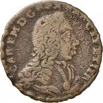 Regno di Sardegna Carlo Emanuele III di Savoia 1730 1773 Periodo anteriore alla riforma monetaria del 1754Monetazione per la Sardegna Cagliarese da 2 denari 1741 1745 Croce piana 2 tipo 18 mm 2,1 3,18 g Cu dritto
