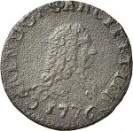 Regno di Sardegna Carlo Emanuele III di Savoia 1730 1773 Periodo anteriore alla riforma monetaria del 1754Monetazione per la Sardegna Mezzo cagliarese da 1 denaro 1736 Croce piana 1 tipo 14 mm 1,18 1,21 g Cu dritto