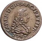 Regno di Sardegna Carlo Emanuele III di Savoia 1730 1773 Periodo anteriore alla riforma monetaria del 1754Monetazione per la Sardegna Mezzo cagliarese da 1 denaro 1741 1745 Croce piana 2 tipo 14 mm 1,01 1,25 g Cu dritto