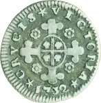 Regno di Sardegna Carlo Emanuele III di Savoia 1730 1773 Periodo anteriore alla riforma monetaria del 1754Monetazione per la Sardegna Mezzo reale da 2,6 soldi 1732 Croce di San Maurizio 15 mm 1,23 1,19 g Ag rovescio