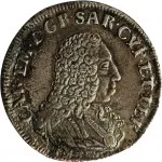 Regno di Sardegna Carlo Emanuele III di Savoia 1730 1773 Periodo anteriore alla riforma monetaria del 1754Monetazione per la Sardegna Quarto di scudo 1732 Scudi a cartoccio accollati 26 mm 5,95 5,98 g Ag dritto