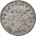 Regno di Sardegna Carlo Emanuele III di Savoia 1730 1773 Periodo anteriore alla riforma monetaria del 1754Monetazione per la Sardegna Reale da 5 soldi 1732 Croce di San Maurizio 21 mm 2,34 2,38 g Ag rovescio