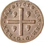 Regno di Sardegna Carlo Emanuele III di Savoia 1730 1773 Periodo posteriore alla riforma monetaria del 1754Monetazione per la Sardegna Cagliarese da 2 denari 1763 1769 Nodo d'amore 18 mm 1,68 2,28 g Cu dritto