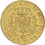 Regno di Sardegna Carlo Felice di Savoia 1821 1831 20 lire 1821 1831 Scudo triangolare rialzato 21 mm 6,42 6,45 g Au rovescio