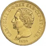 Regno di Sardegna Carlo Felice di Savoia 1821 1831 20 lire 1821 1831 Scudo triangolare rialzato 21 mm 6,42 6,45 g Au dritto