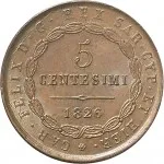 Regno di Sardegna Carlo Felice di Savoia 1821 1831 5 centesimi 1826 Scudo triangolare rialzato 28 mm 9,28 10 g Cu dritto